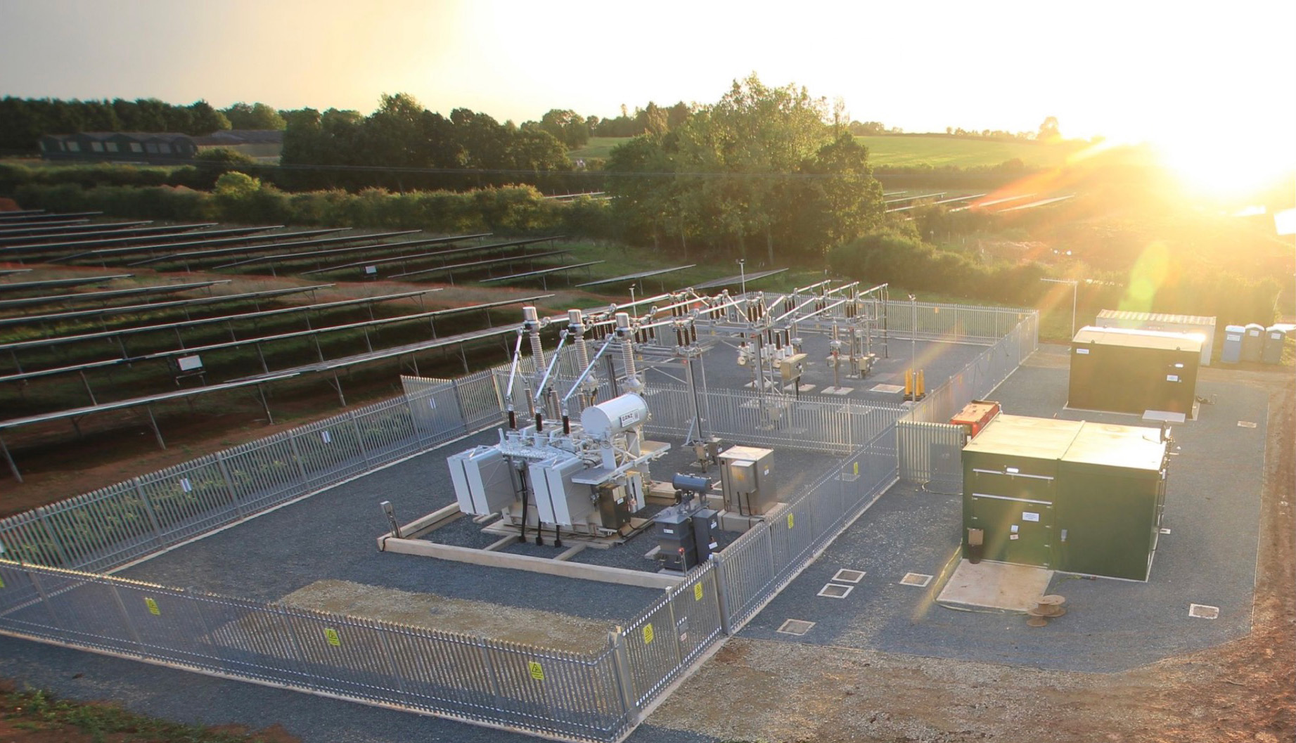 a birds eye view of an electrical substation site